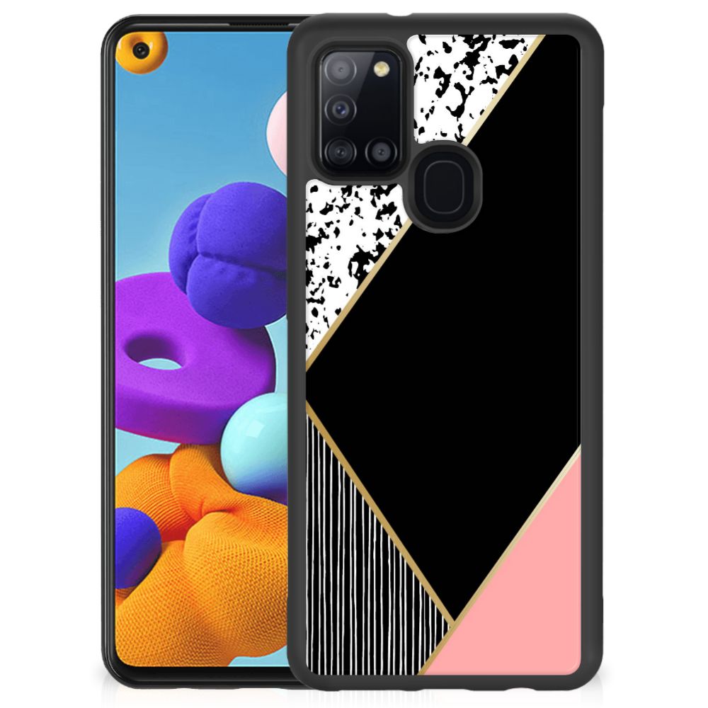 Samsung Galaxy A21s Grip Case Zwart Roze Vormen