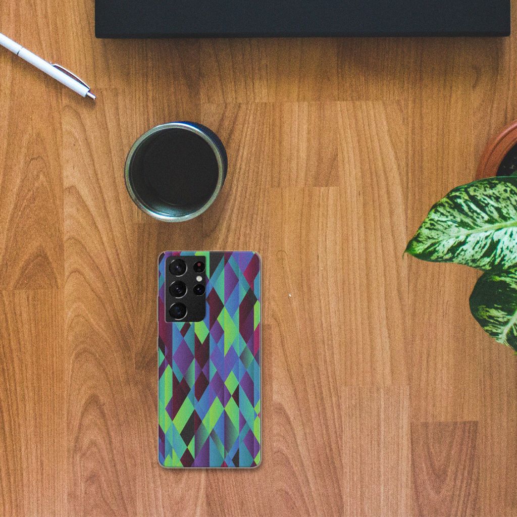 Samsung Galaxy S21 Ultra TPU Hoesje Abstract Green Blue B2C Telecom