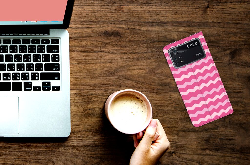 Poco X4 Pro 5G Hoesje met Magneet Waves Pink - B2C Telecom