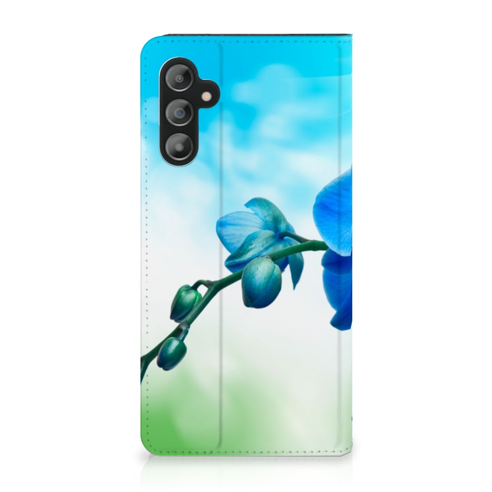 Samsung Galaxy A14 5G Smart Cover Orchidee Blauw - Cadeau voor je Moeder met sierlijke blauwe orchidee