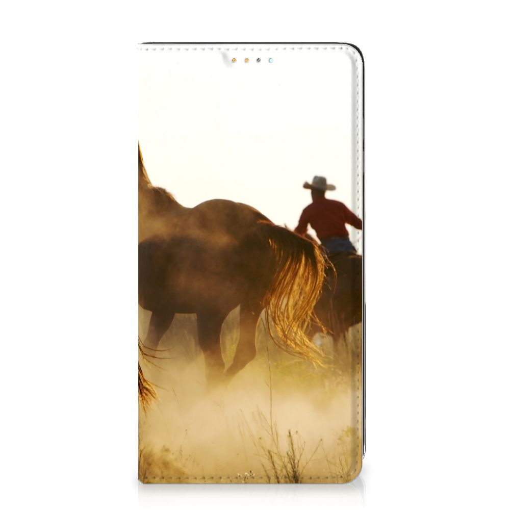 Samsung Galaxy A32 4G | A32 5G Enterprise Editie Hoesje maken Design Cowboy met paarden en cowboy silhouet