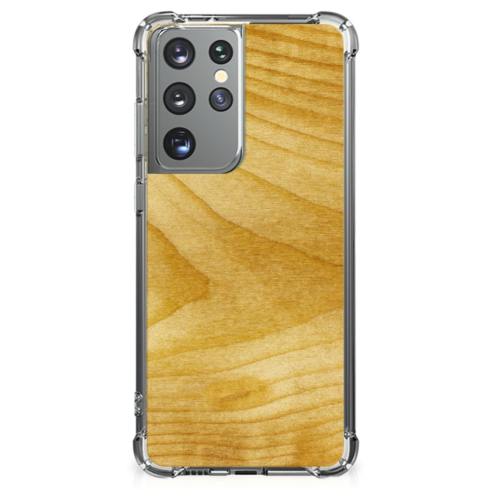 Samsung Galaxy S21 Ultra Stevig Telefoonhoesje Licht Hout B2C Telecom