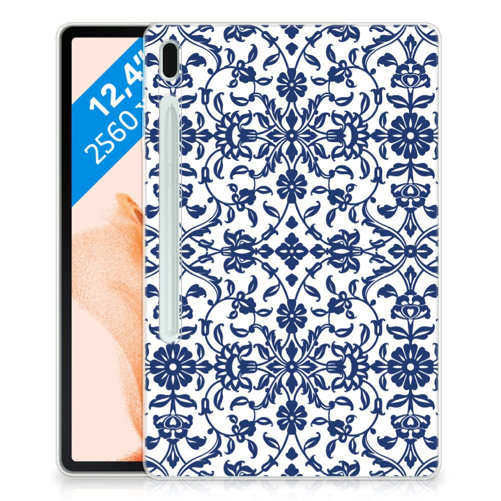 Samsung Galaxy Tab S7FE Siliconen Hoesje Flower Blue - B2C Telecom
