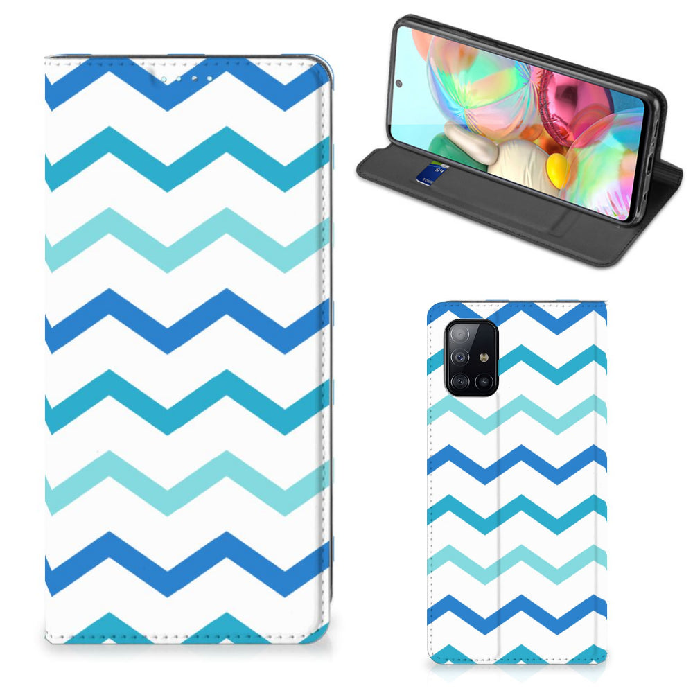 Samsung Galaxy A71 Hoesje met Magneet Zigzag Blauw
