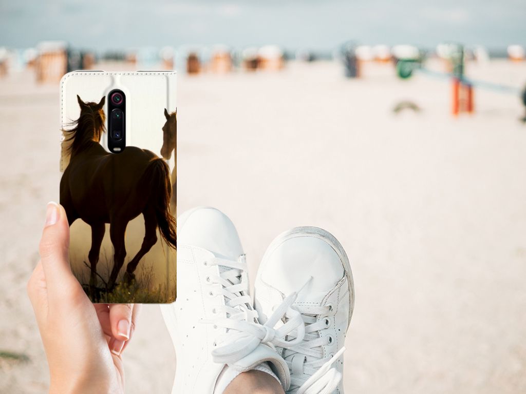 Xiaomi Mi 9T Pro Hoesje maken Design Cowboy met paard op een strand achtergrond