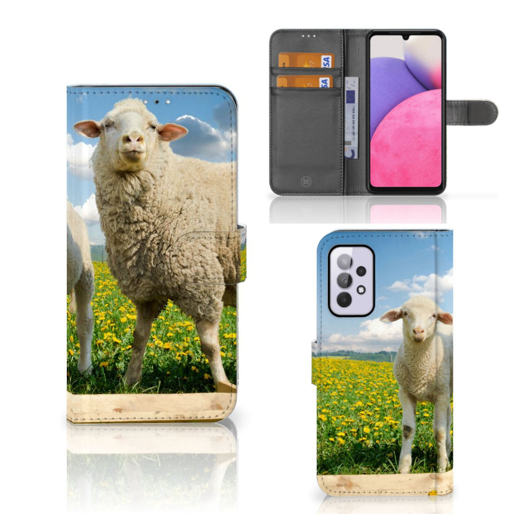 Samsung Galaxy A33 5G Telefoonhoesje met Pasjes Schaap en Lammetje