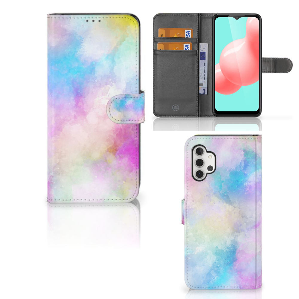Hoesje Samsung Galaxy A32 5G Watercolor Light met pastelkleuren en pasjeshouder voor unieke uitstraling.
