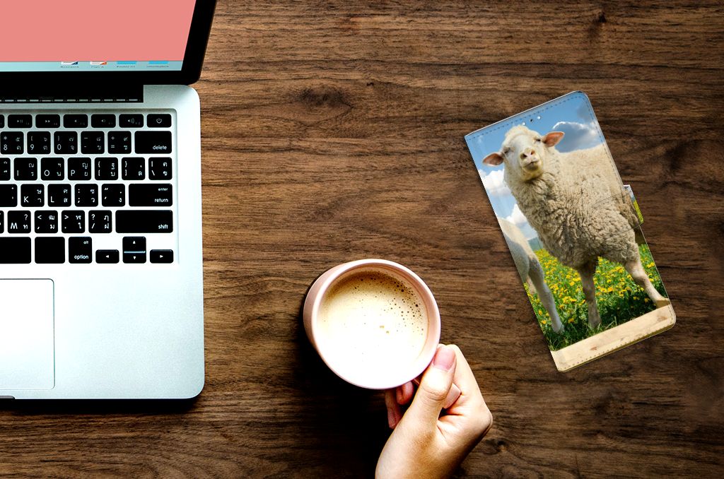 Samsung Galaxy S22 Ultra Telefoonhoesje met Pasjes Schaap en Lammetje