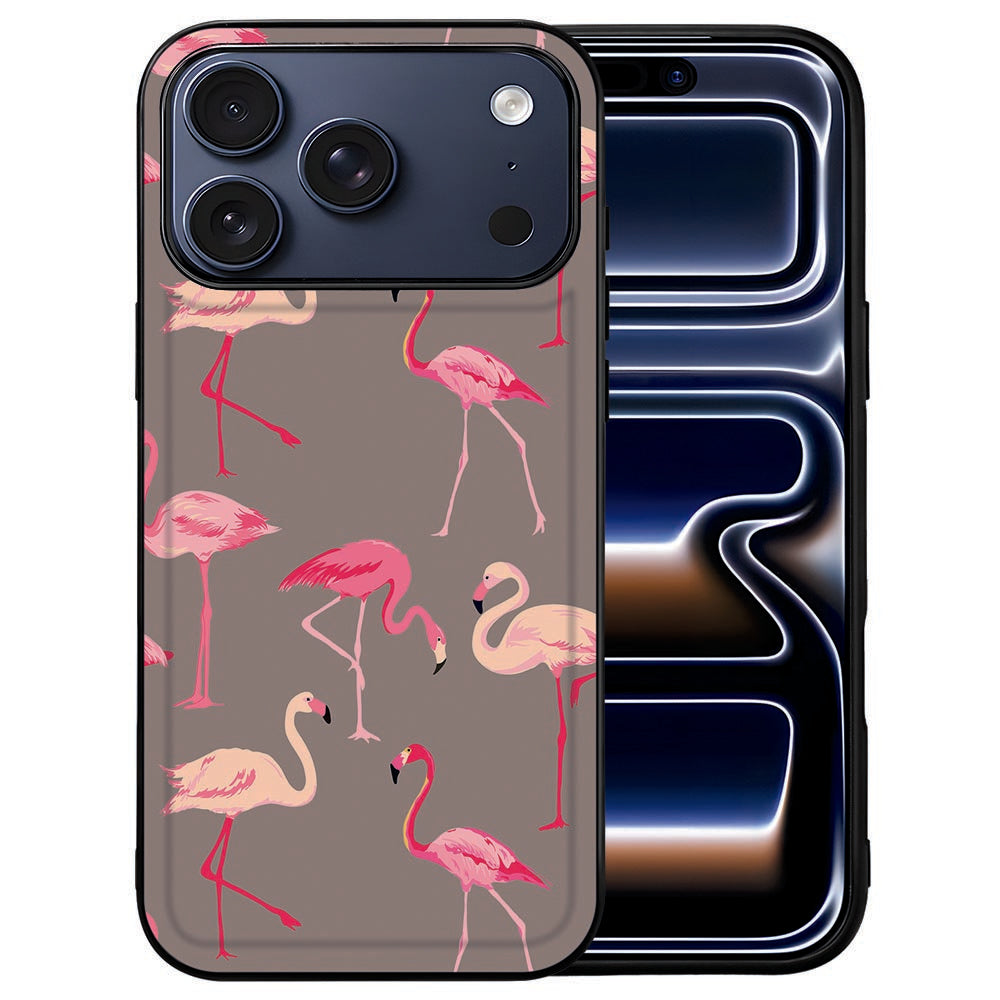 Roze flamingo op de witte achterkant van het Flamingo hoesje voor iPhone 18 Pro