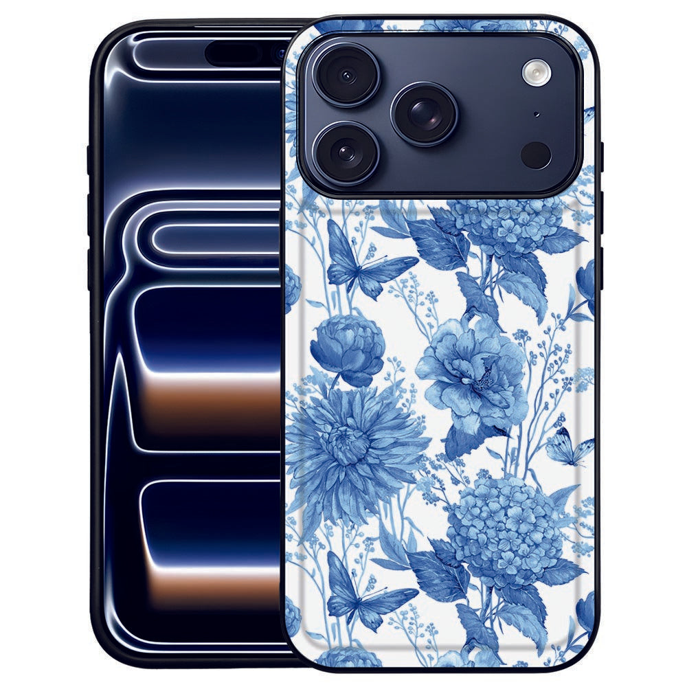 Flowers Blue Back Cover iPhone 17 Pro Max bloemenprint achterkant