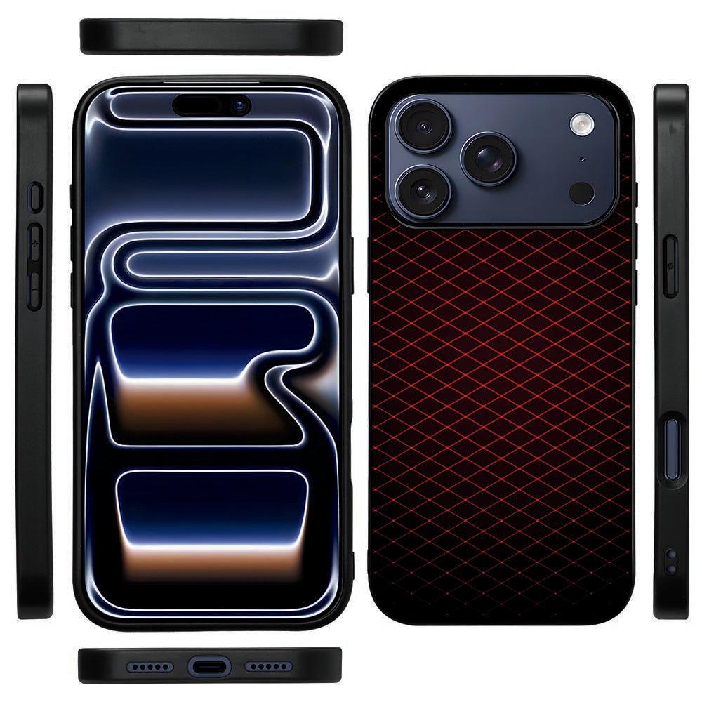 Zijaanzicht van de Geruit Rood back cover voor iPhone 18 Pro Max met zwarte TPU-rand