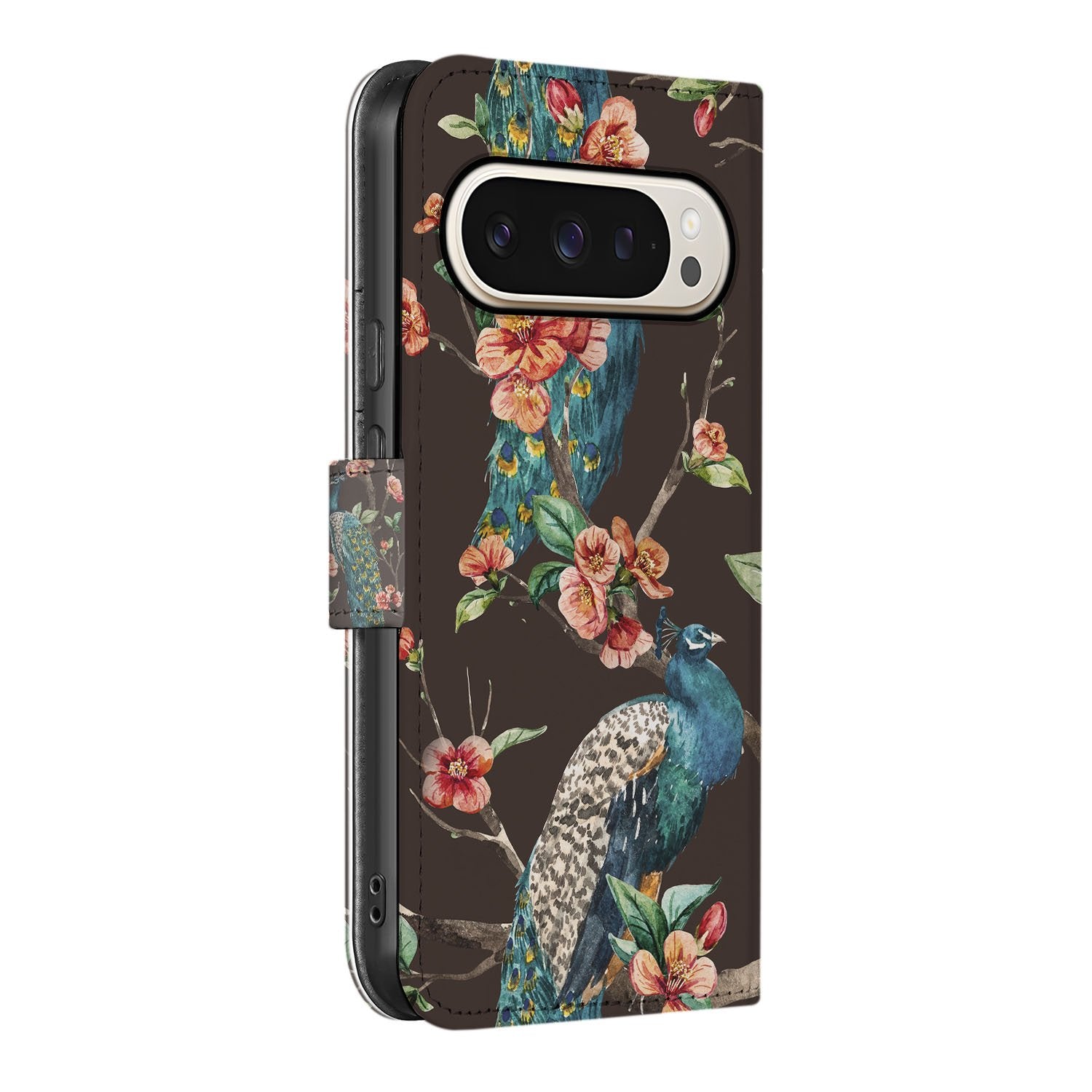 Google Pixel 10 | 10 Pro Portemonnee Hoesje Pauw Bloemen Print design pauwenbloemen rechts
