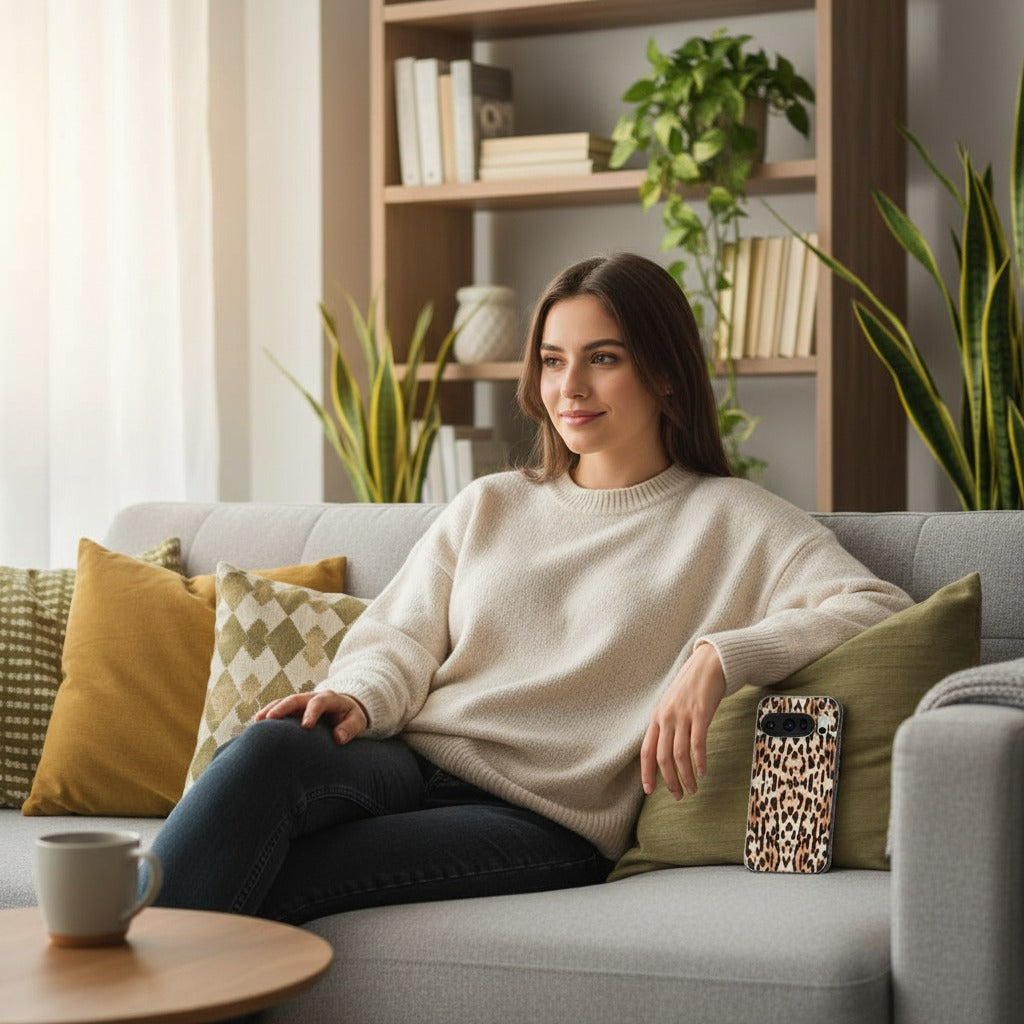 Google Pixel 10 / 10 Pro TPU hoesje Leopard - lifestyle foto in huiselijke setting