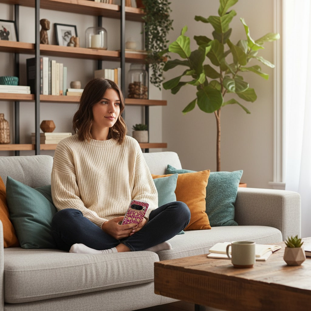 Google Pixel 10 / 10 Pro TPU hoesje Barok Pink - lifestyle foto in huiselijke setting