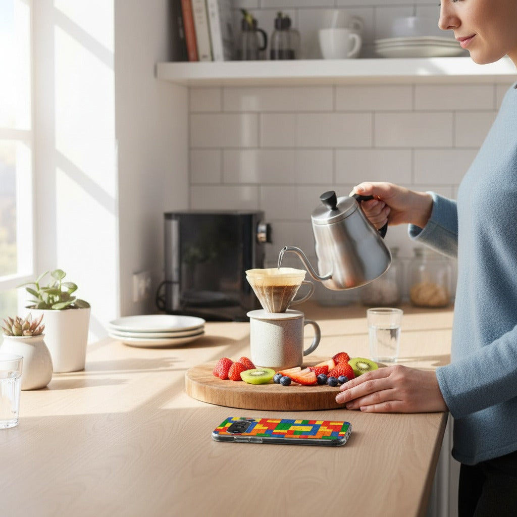 Google Pixel 10 / 10 Pro TPU hoesje Blokken - lifestyle foto in huiselijke setting
