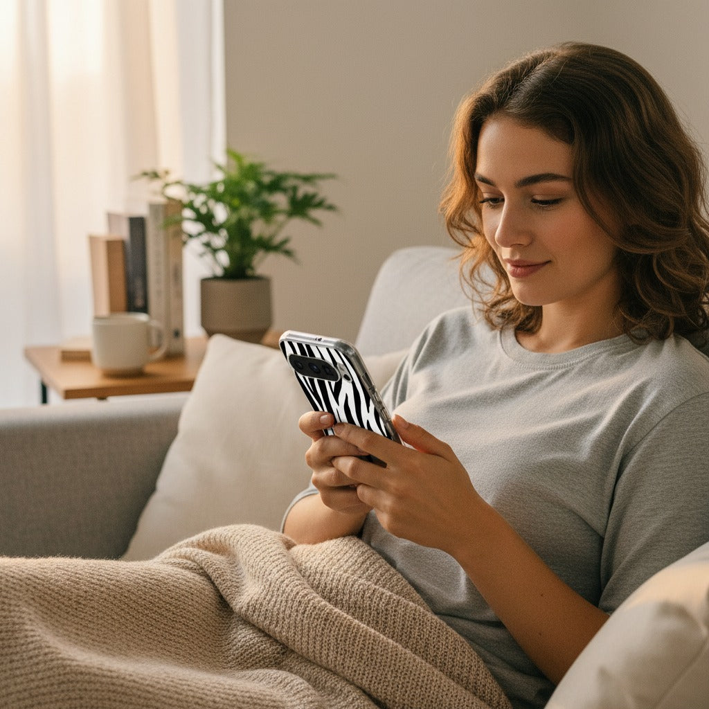 Google Pixel 10 / 10 Pro TPU hoesje Zebra - lifestyle foto in huiselijke setting