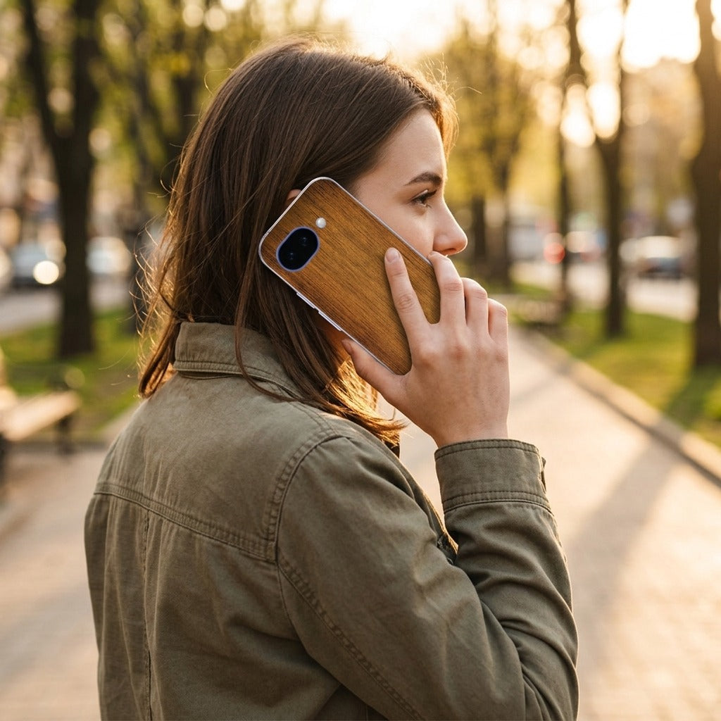 Google Pixel 10a back cover hoesje Donker Hout - lifestyle foto in huiselijke setting