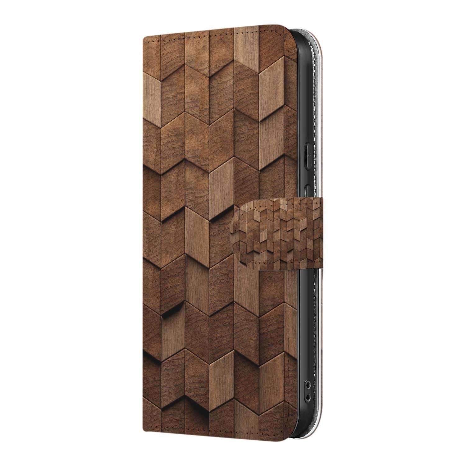 Bruin Houtprint wallet hoesje voor Google Pixel 10a met pasjeshouder