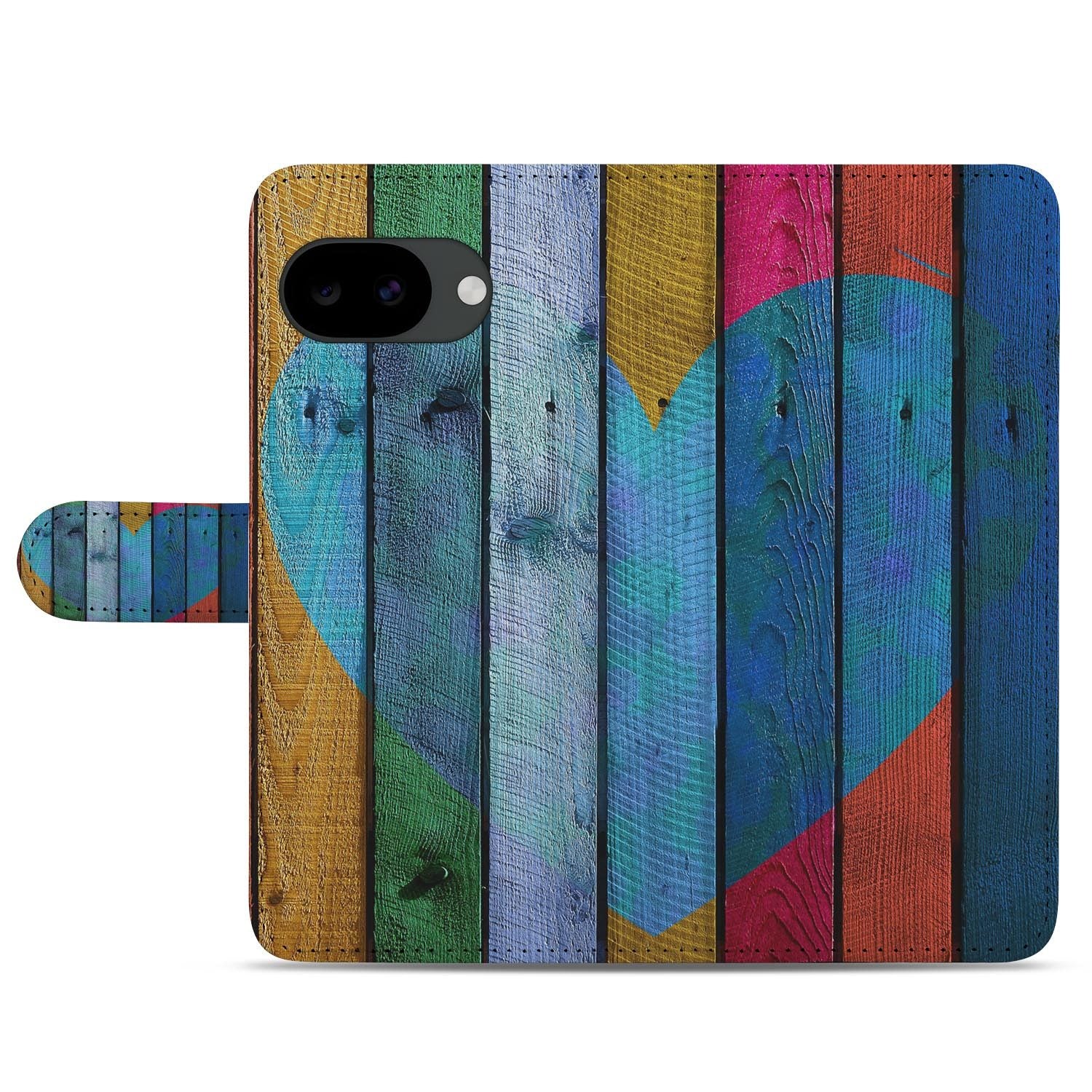 Google Pixel 10a portemonnee hoesje met Wood Heart design