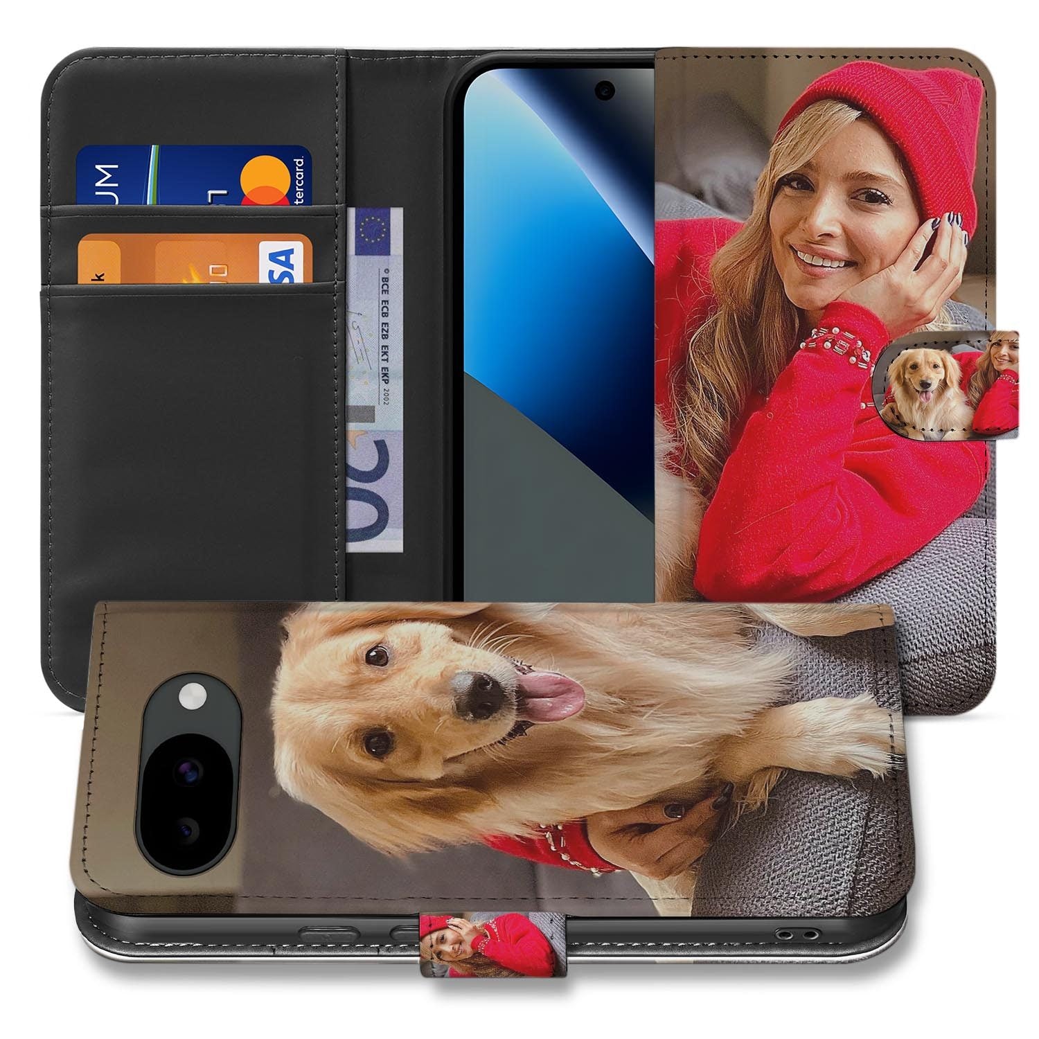 Google Pixel 10a Bookcase Hoesje Maken met Eigen Foto, gepersonaliseerd hoesje met huisdier en herinneringen.