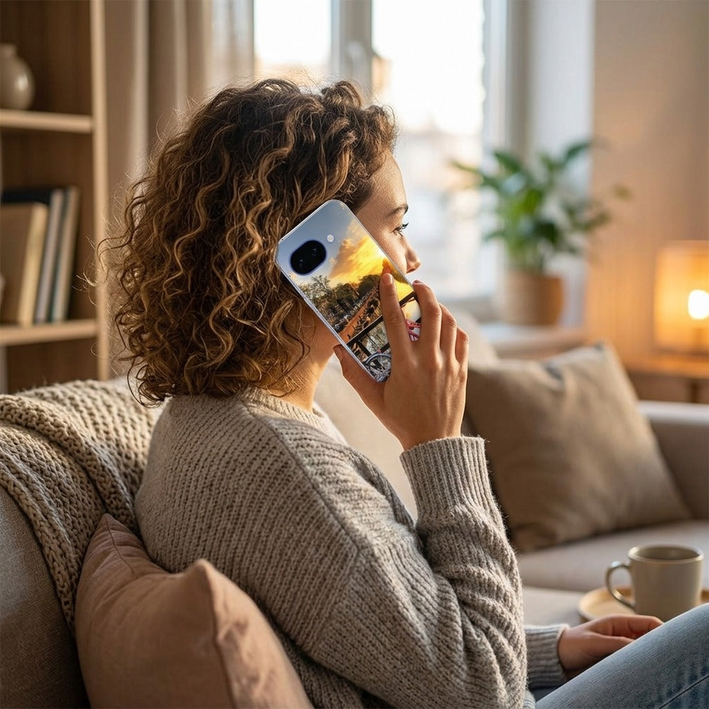 Google Pixel 10a TPU hoesje Amsterdamse Grachten - lifestyle foto in huiselijke setting