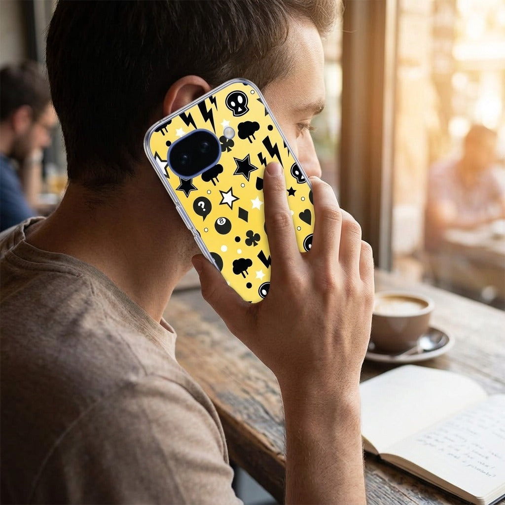 Google Pixel 10a TPU hoesje Punk Yellow - lifestyle foto in huiselijke setting