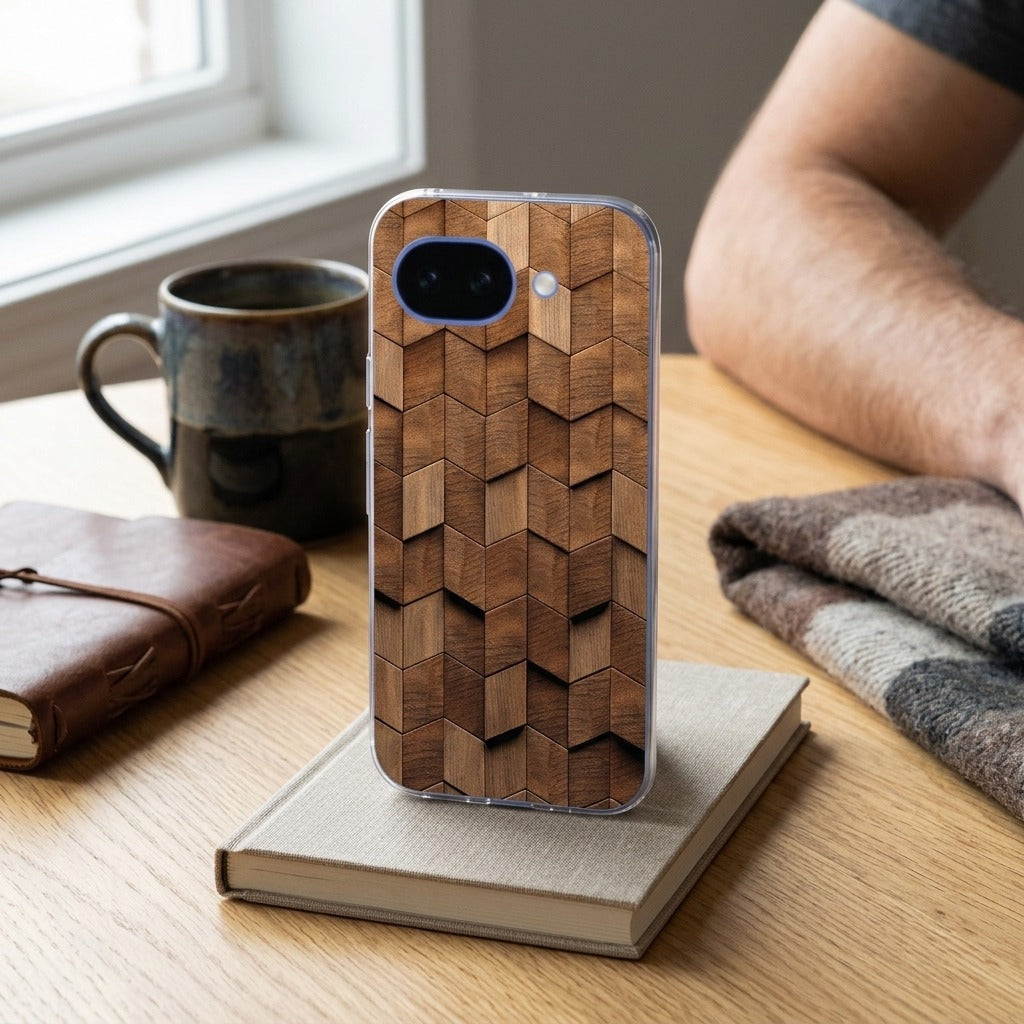 Google Pixel 10a TPU hoesje Wooden Cubes - lifestyle foto in huiselijke setting