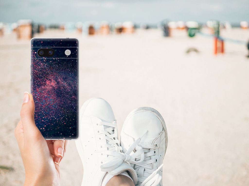 Google Pixel 7A TPU Hoesje Stars design sterren paarse blauwe inktzwarte achtergrond