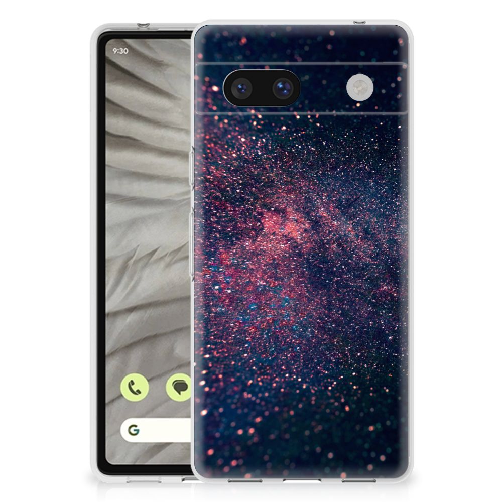 Google Pixel 7A TPU Hoesje Stars design sterren hoesje glanzend inktzwarte achtergrond