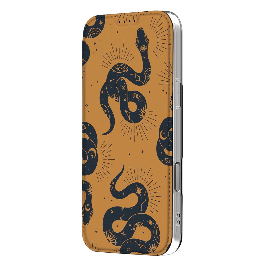 Book Case Apple iPhone 18 Pro Max Snakes boekcase slangen ontwerp kunstleer zijkant
