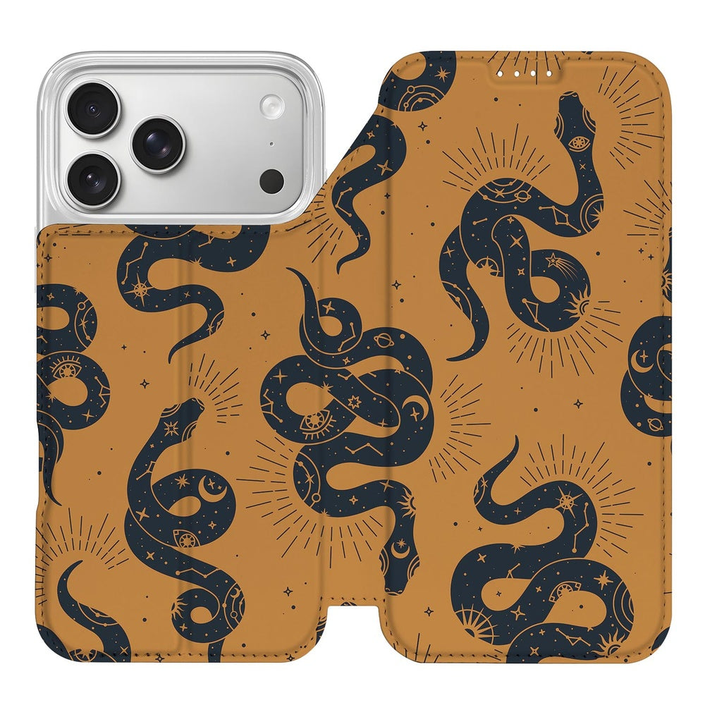 Book Case Apple iPhone 18 Pro Max Snakes bookcase snakes design bruin zwart