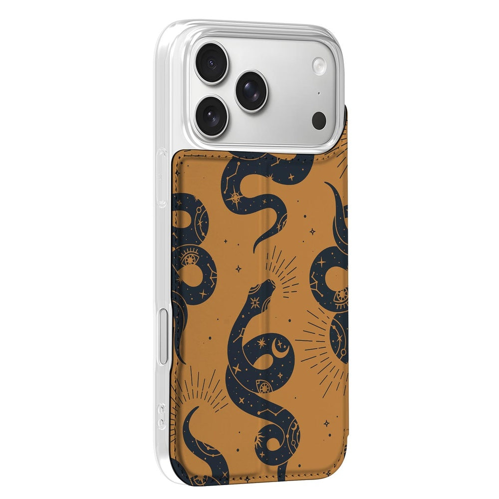 Book Case Apple iPhone 18 Pro Max Snakes design slangen amberkleurig aanzicht