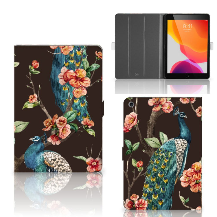 Flip Case Pauw met Bloemen - collage met voor-, achter- en binnenkant