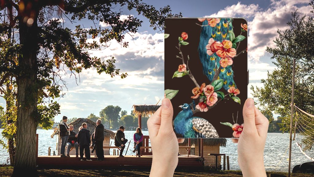 Flip Case Pauw met Bloemen - voorkant