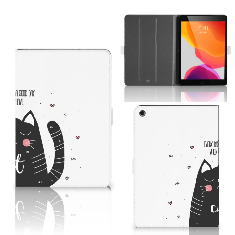 Hippe Tablet Hoes Cat Good Day - collage met voor-, achter- en binnenkant