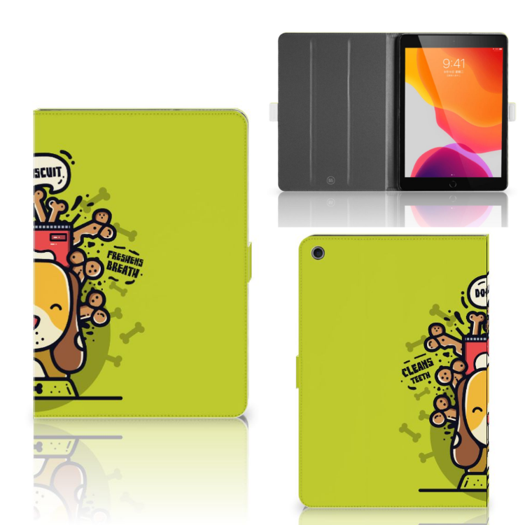 Hippe Tablet Hoes Doggy Biscuit - collage met voor-, achter- en binnenkant