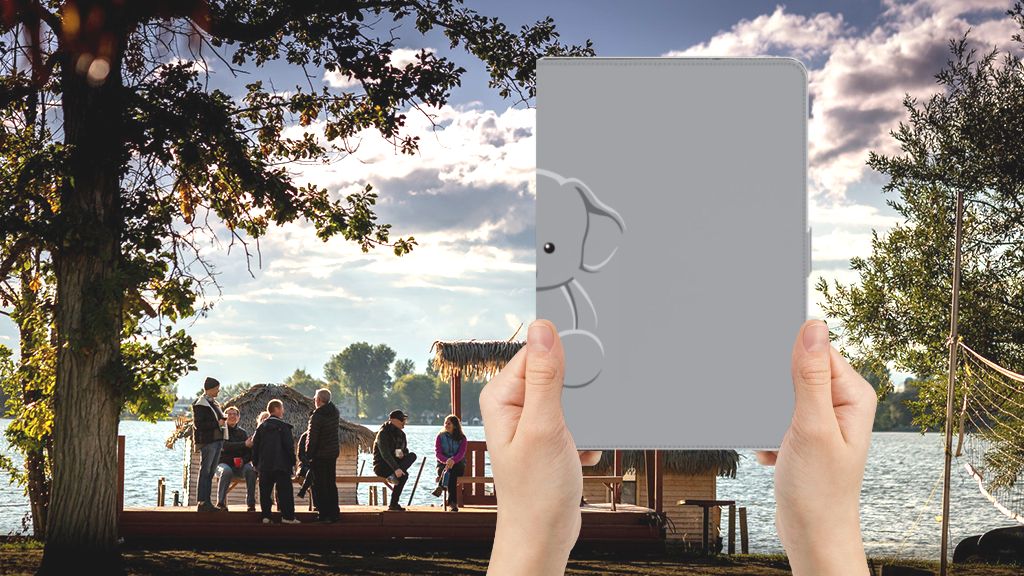 Hippe Tablet Hoes Grijs Baby Olifant - voorkant