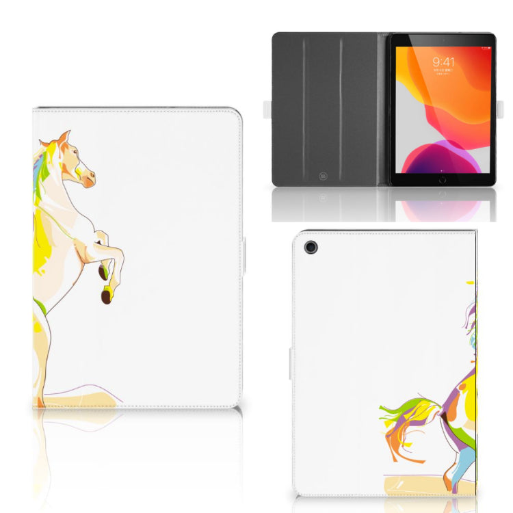 Hippe Tablet Hoes Horse Color - collage met voor-, achter- en binnenkant