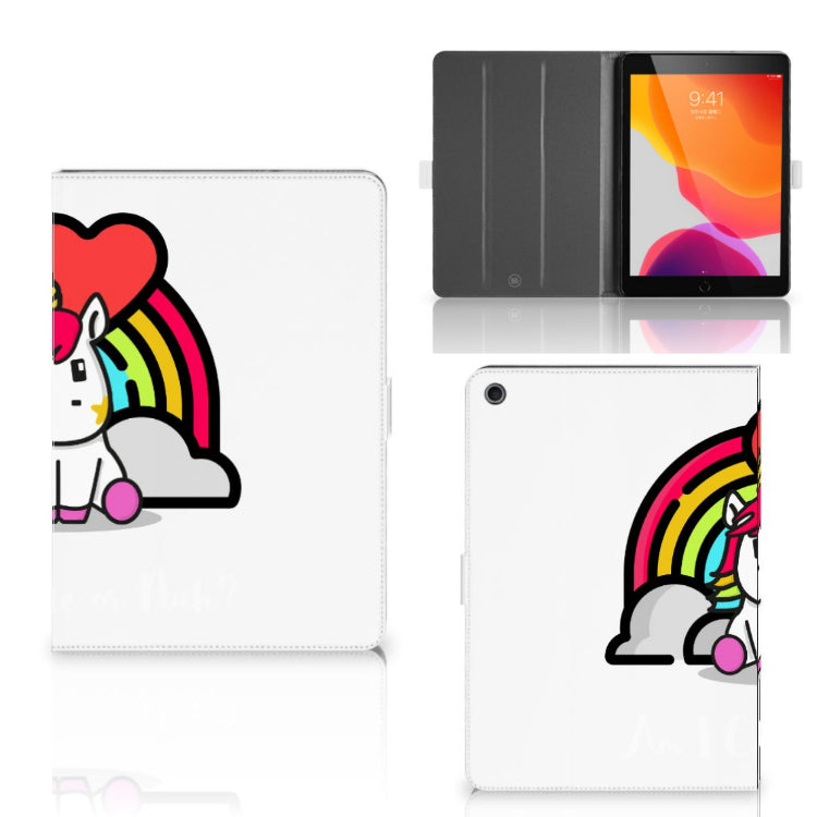 Hippe Tablet Hoes Unicorn Cute - collage met voor-, achter- en binnenkant