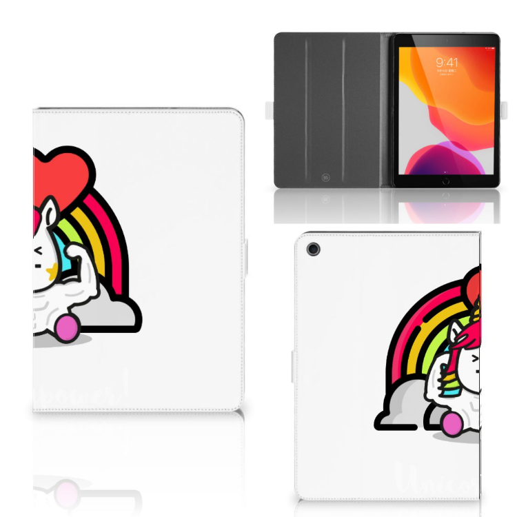Hippe Tablet Hoes Unicorn Power - collage met voor-, achter- en binnenkant