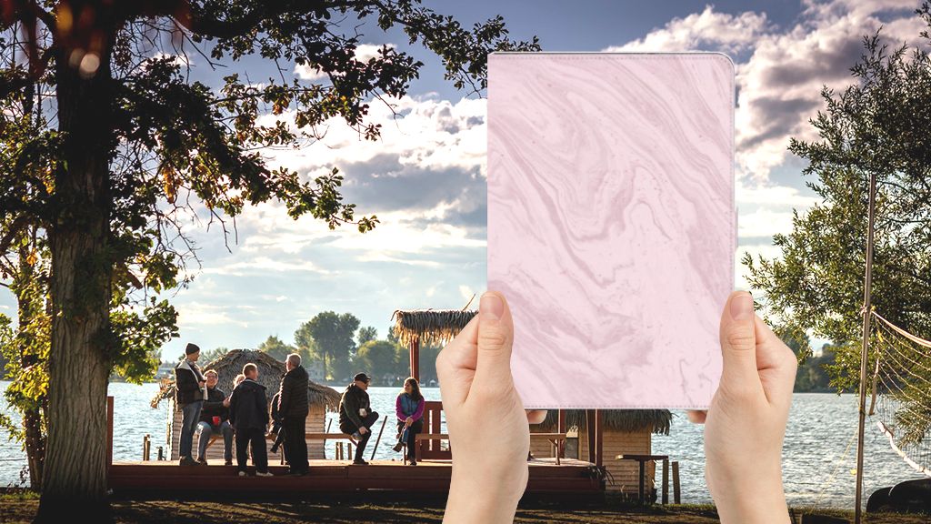 Leuk Tablet hoesje Marble Pink - Origineel Cadeau Vriendin - voorkant