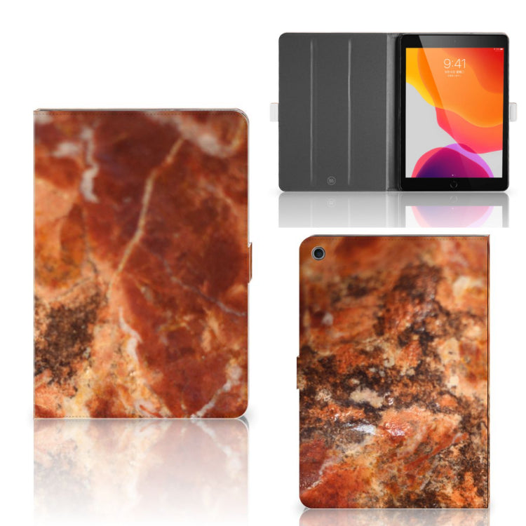 Leuk Tablet hoesje Marmer Bruin - collage met voor-, achter- en binnenkant