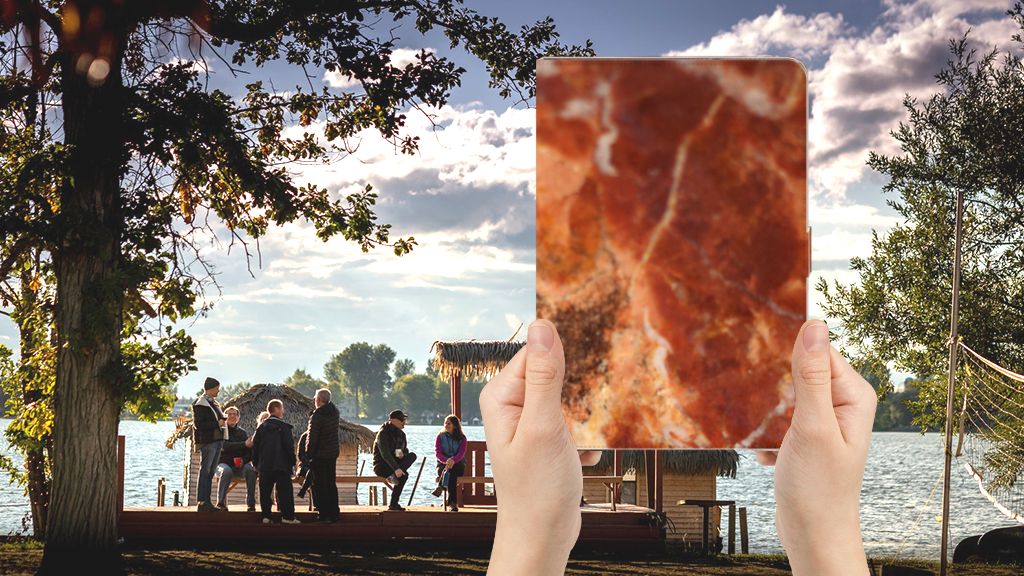 Leuk Tablet hoesje Marmer Bruin - voorkant