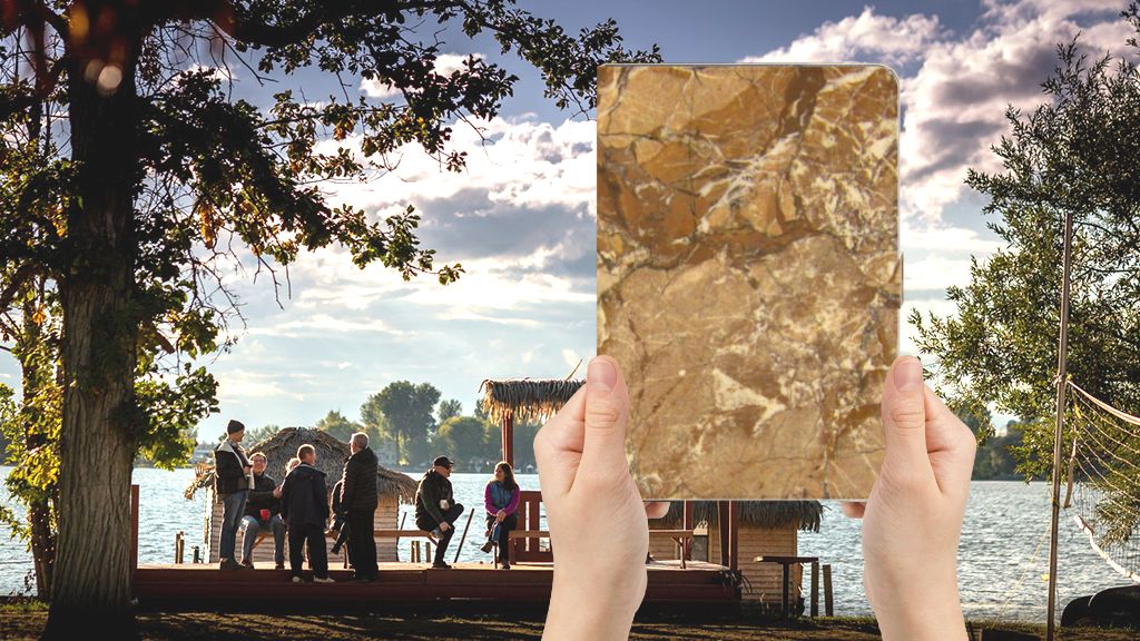 Leuk Tablet hoesje Marmer Creme - voorkant