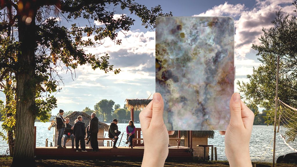 Leuk Tablet hoesje Marmer Grijs - voorkant