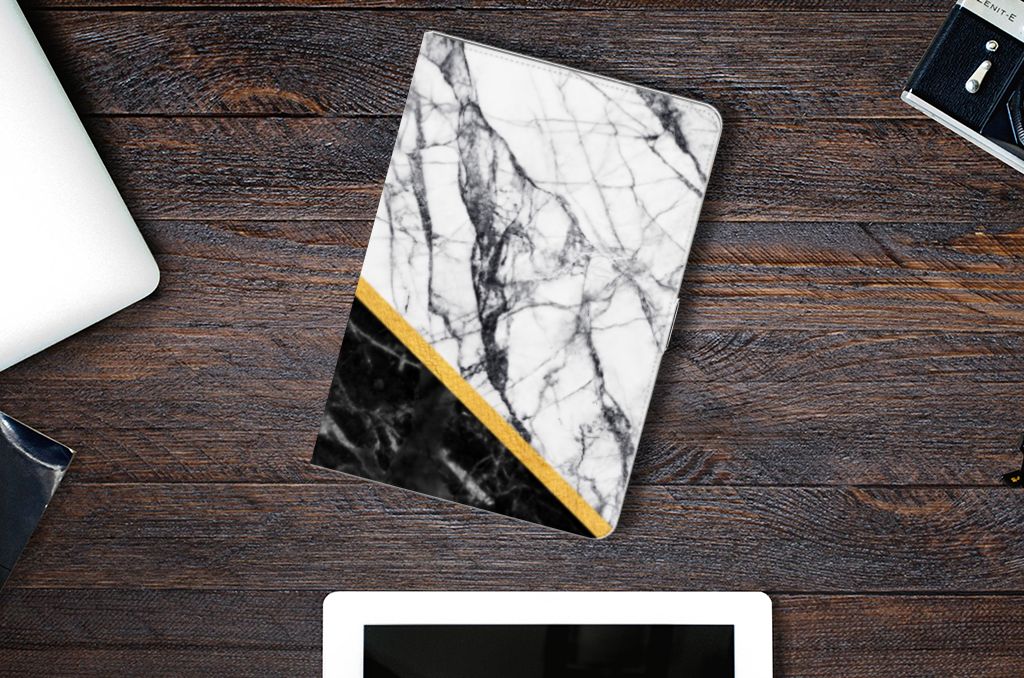 Leuk Tablet hoesje Marmer Wit Zwart - Origineel Cadeau Man - lifestylefoto