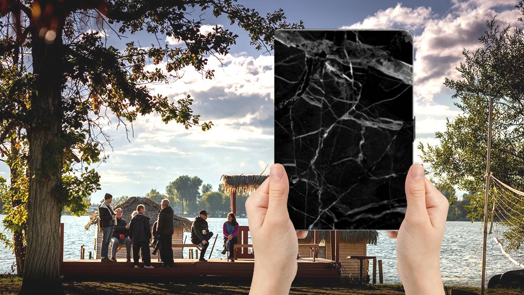 Leuk Tablet hoesje Marmer Zwart - Origineel Cadeau Vader - voorkant