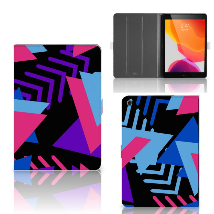 Tablet Beschermhoes Funky Triangle - collage met voor-, achter- en binnenkant