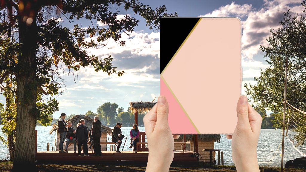 Tablet Beschermhoes Zwart Roze Vormen - voorkant