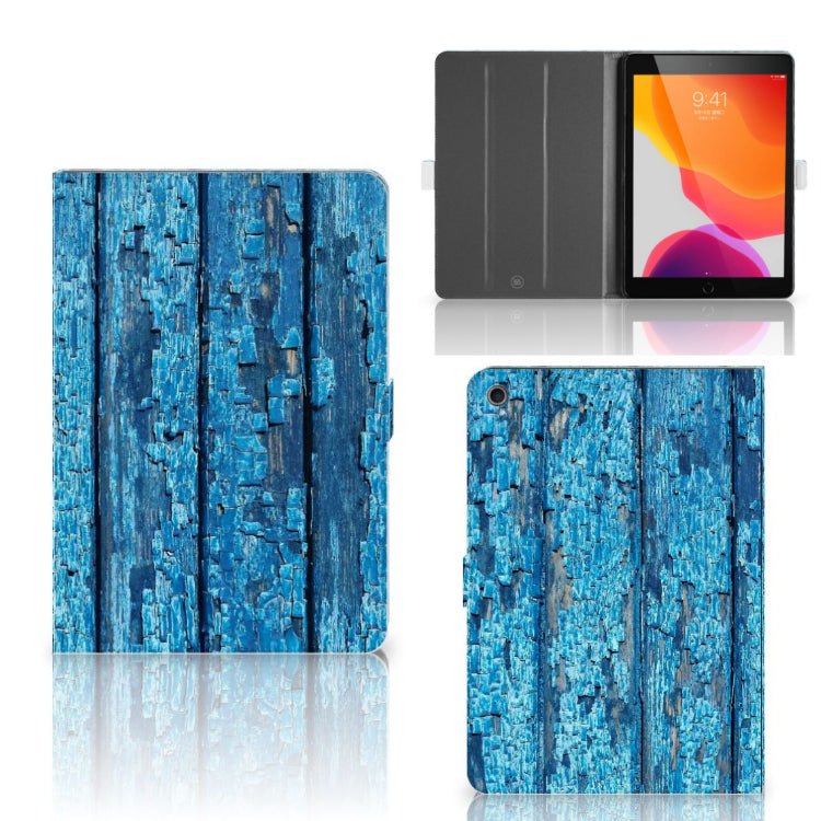 Tablet Book Cover Wood Blue - collage met voor-, achter- en binnenkant